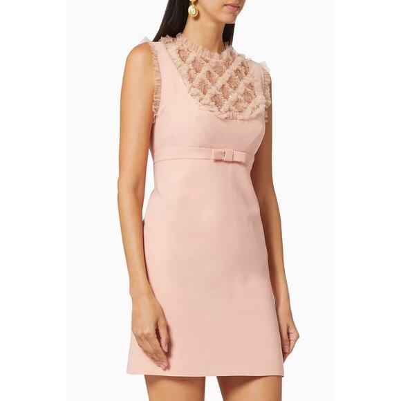 Elisabetta Franchi Blush Pink Sleeveless Frilly Bow Preppy Sheath Mini Dress 4 - Picture 1 of 16